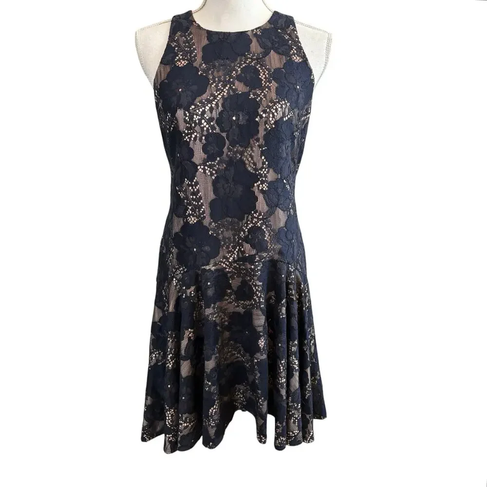 Eliza J Navy Blue Sleeveless Lace Dress Size 2